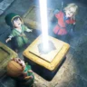Dragon Quest VII Reimagined heroes gazing at a giant beam of light