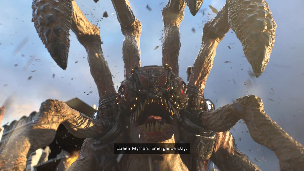 A corpser appear on screen during the opening cutscene as Queen Myrrah declares “Emergence Day.”