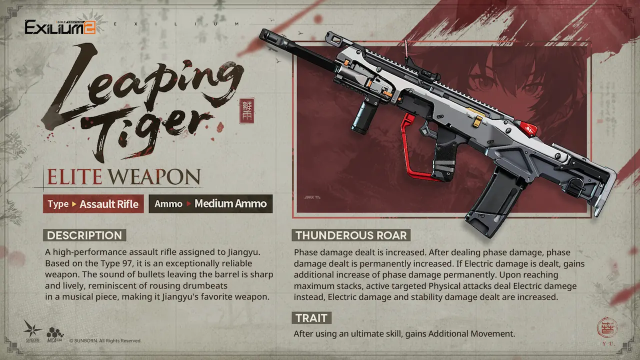Jiangyu’s Leaping Tiger weapon description and stats.