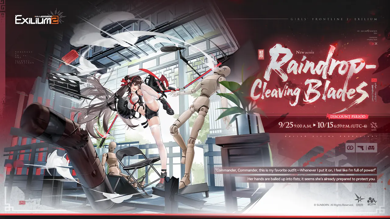 Jiangyu Raindrop-Cleaving Blades outfit with name and duration.