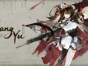 Jiangyu character artwork holding her gun in Girls’ Frontline 2.
