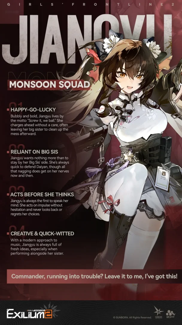 Jiangyu (Type 97) personality profile and background traits from the Jiangyu GFL2 guide.