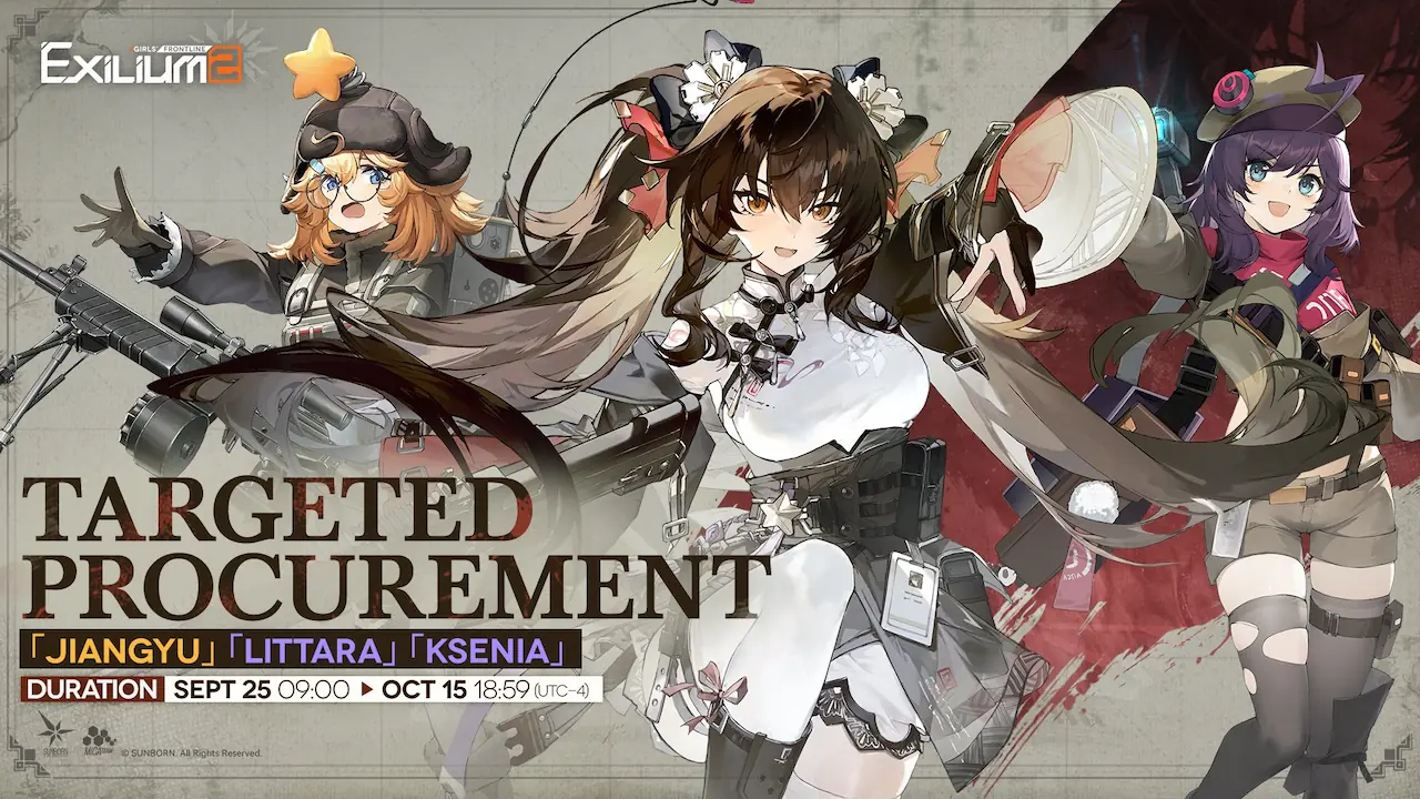 The official Targeted Procurement banner for Jiangyu, Littara, and Ksenia from the Jiangyu GFL2 guide.