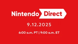 Nintendo Direct promotional image with date and time for September 12, 2025.