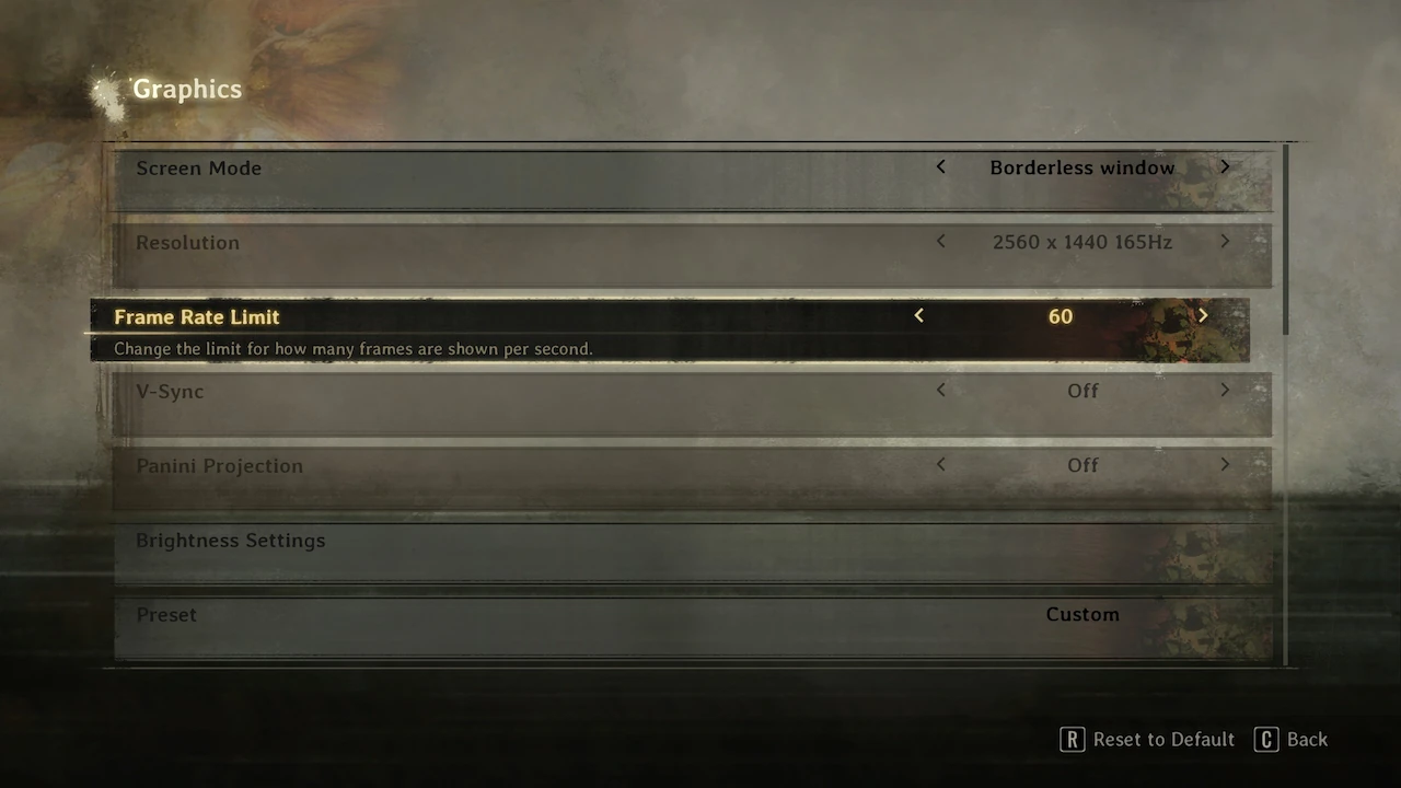 Silent Hill f graphics settings menu