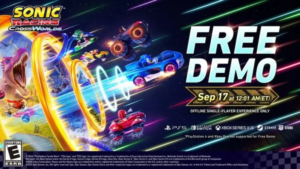 Sonic Racing: CrossWorlds key art showing Sonic and friends racing