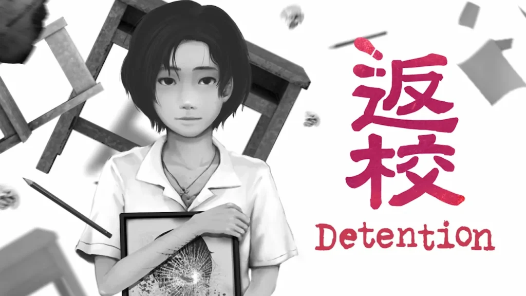 Cover art for Detention showing Ray beside a desk with the game’s title logo.