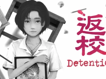 Cover art for Detention showing Ray beside a desk with the game’s title logo.
