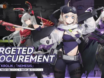 Girls’ Frontline 2 banner featuring Lind, Krolik, and Nemesis with event dates from November 6 to November 26, 2025.