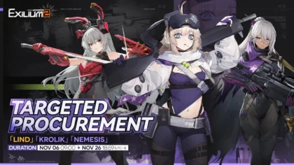 Girls’ Frontline 2 banner featuring Lind, Krolik, and Nemesis with event dates from November 6 to November 26, 2025.