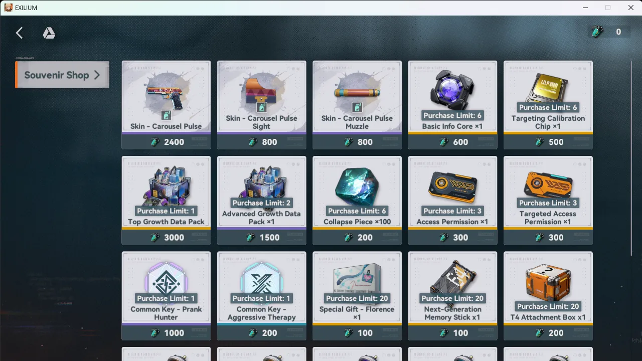 Souvenir Shop screen from Girls’ Frontline 2: Thriller Wonderland where players exchange event currency for rewards