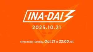 Official Inazuma Eleven special livestream, "INA-DAI, logo against orange background with start time.