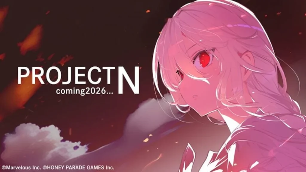 Key visual for Project N, showing a white-haired girl with red eyes against a dark sky.