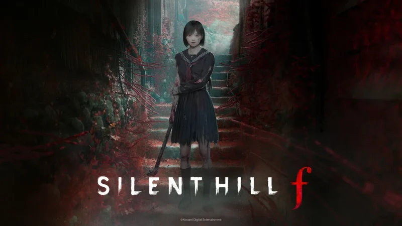 Official Silent Hill f cover art of Hinako on stairs with the title shown