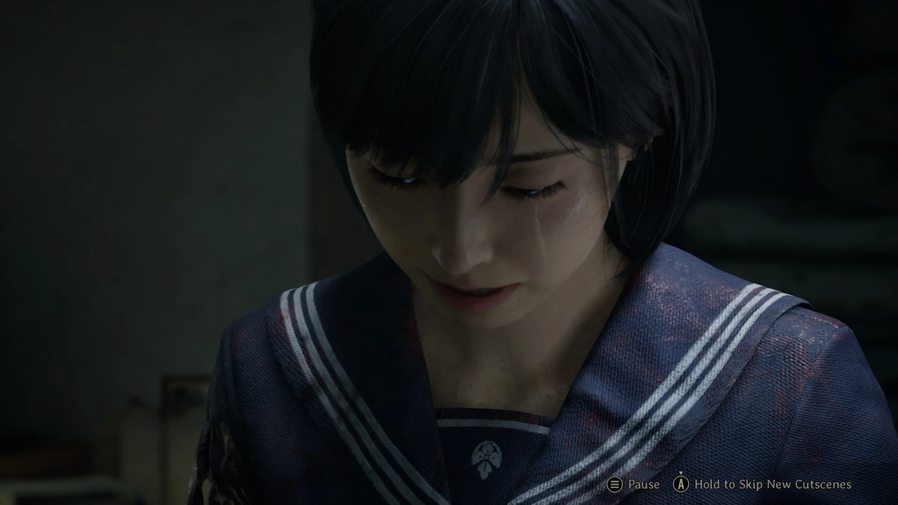 Hinako crying during a cutscene, highlighting emotional seiyuu performance.