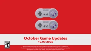 Two SNES controllers with text reading “October Games Updates 10.09.2025.”