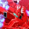 Close-up of the red and white armored Digimon ShineGreymon Burst Mode from the Digimon Story Time Stranger DLC