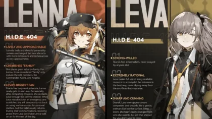 Lenna and Leva shown side by side on their character info sheet for Girls Frontline 2.