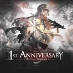 Key art for the Girls' Frontline 2: Exilium 1st Anniversary Special Program update, featuring the main female characters (T-Dolls) holding weapons in an action-oriented style