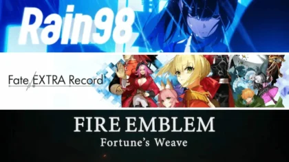 Collage of highly anticipated 2026 game releases, featuring key art for Rain98, Fate/Extra Record, and Fire Emblem: Fortune's Weave.