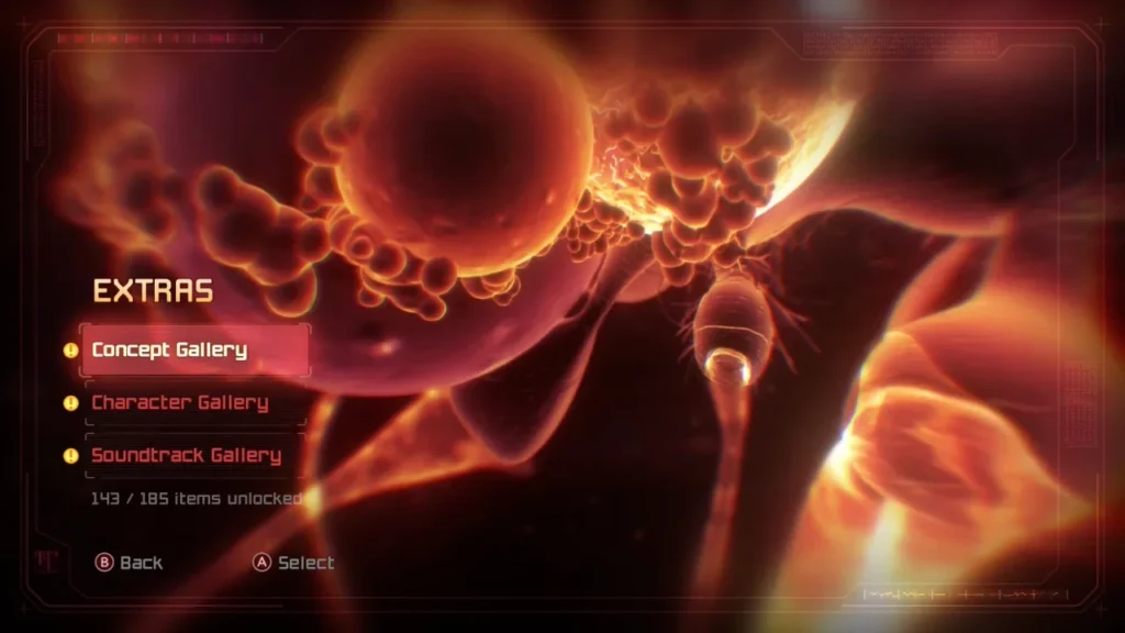 Unlock the unseen.
Screenshot of the Extras menu in Metroid Prime Remastered with the Concept Gallery highlighted.