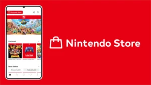 Nintendo Store app mockup on phone showing shopping interface