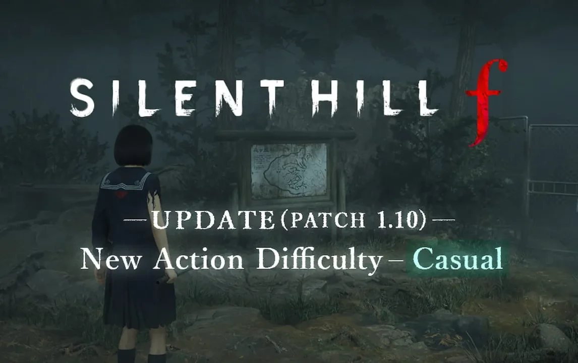 Silent Hill f banner graphic promoting the Casual action difficulty setting added in the latest Update 1.1.0 patch.