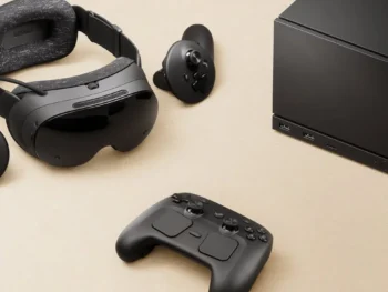 Valve's new Steam Hardware lineup for 2026: The Steam Frame VR headset, the cube-shaped Steam Machine console, and the updated Steam Controller.
