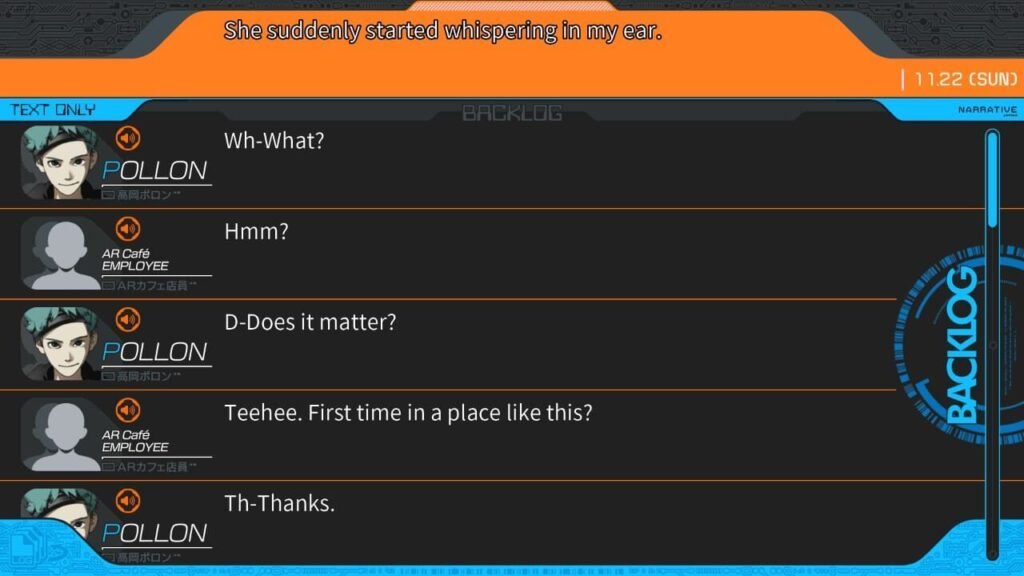 Dialogue Backlog feature screen in Anonymous;Code showing a history of conversations.