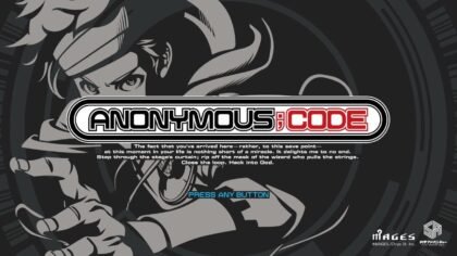Title screen for Anonymous;Code with the "PRESS ANY BUTTON" prompt.