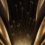 Abstract gold light beams resembling an awards stage backdrop