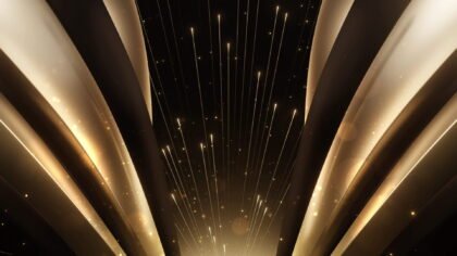 Abstract gold light beams resembling an awards stage backdrop