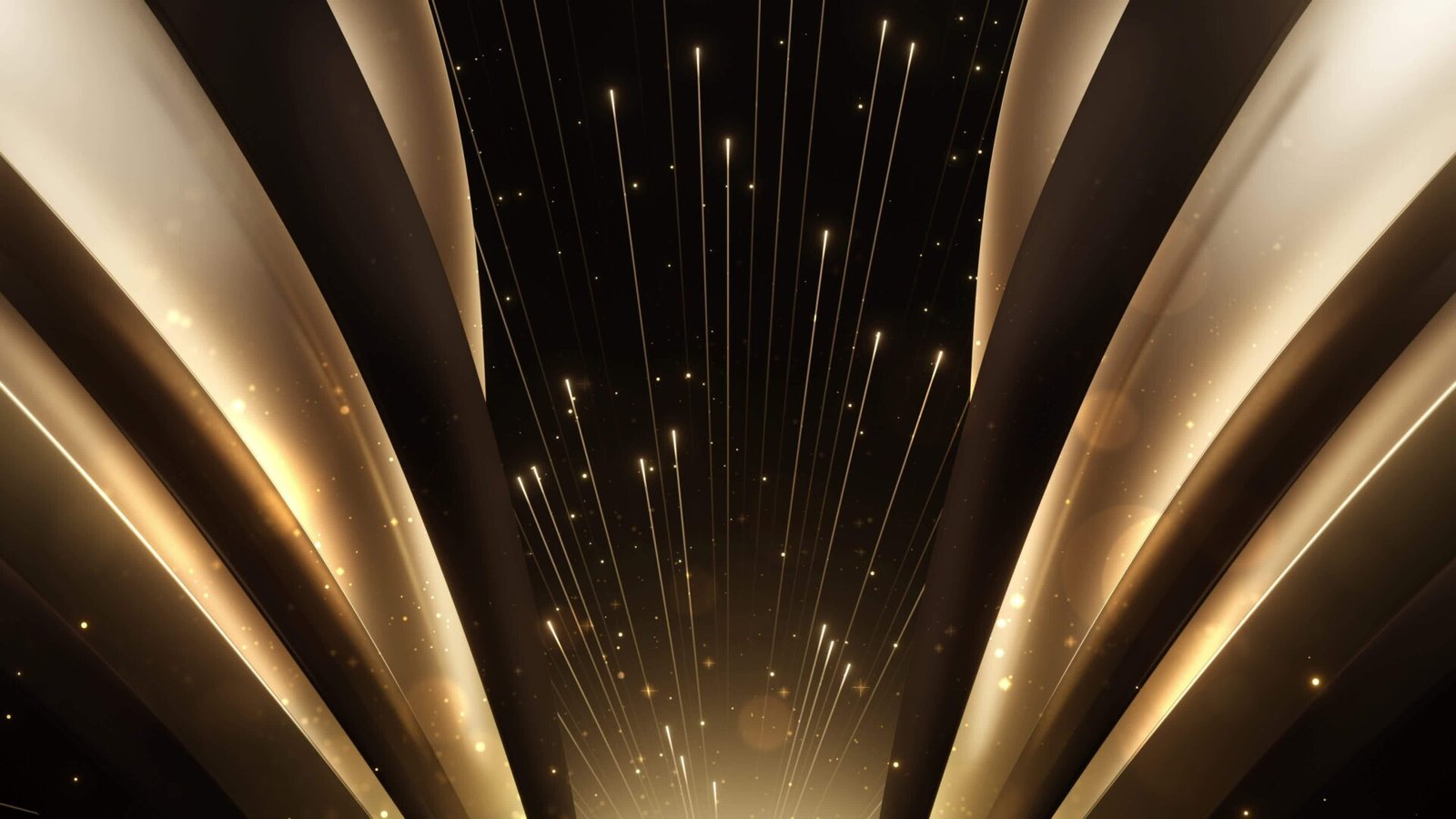 Abstract gold light beams resembling an awards stage backdrop
