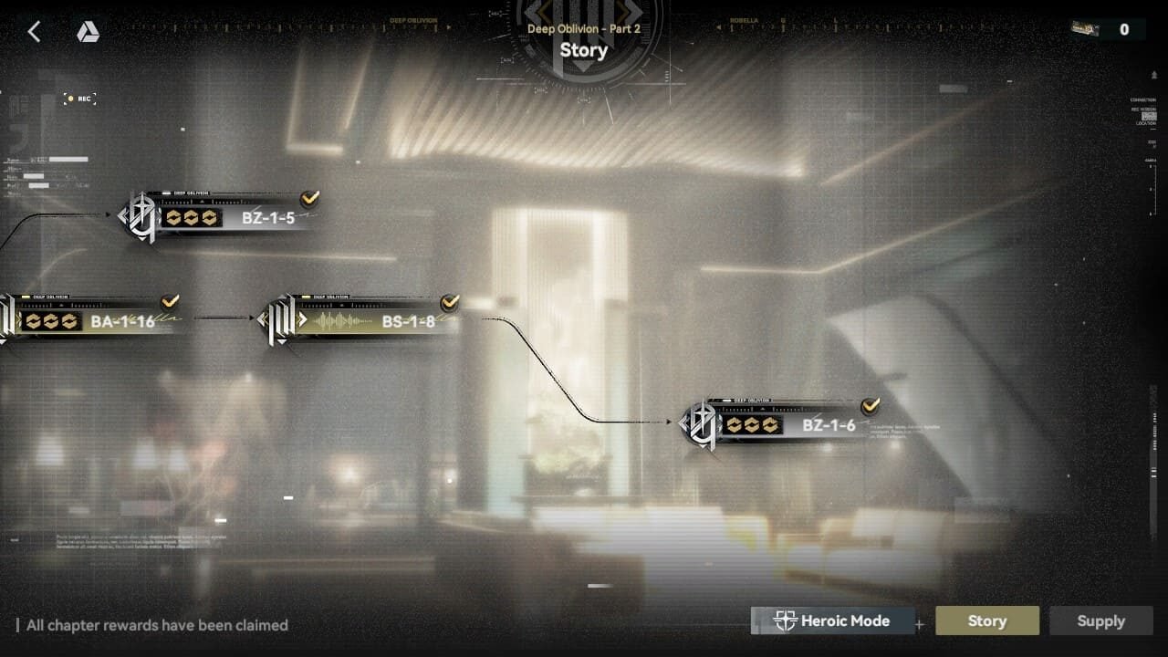 Mission list for GFL2 Deep Oblivion Part 2 Story Mode titled Beneath The Peace