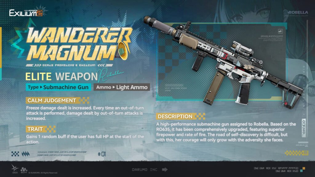 GFL2 Exilium Robella Elite Weapon showcase: Wanderer Magnum Submachine Gun.