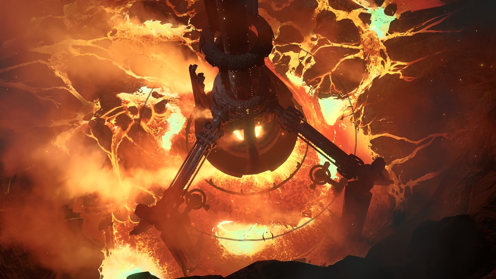 Metroid Prime 4: Beyond Flare Pool biome featuring molten environments, industrial structures, and intense orange lighting