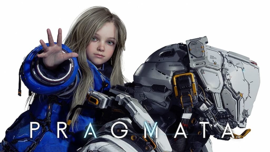 Key art showing the two main characters of the game Pragmata, a little girl and an armored astronaut.
