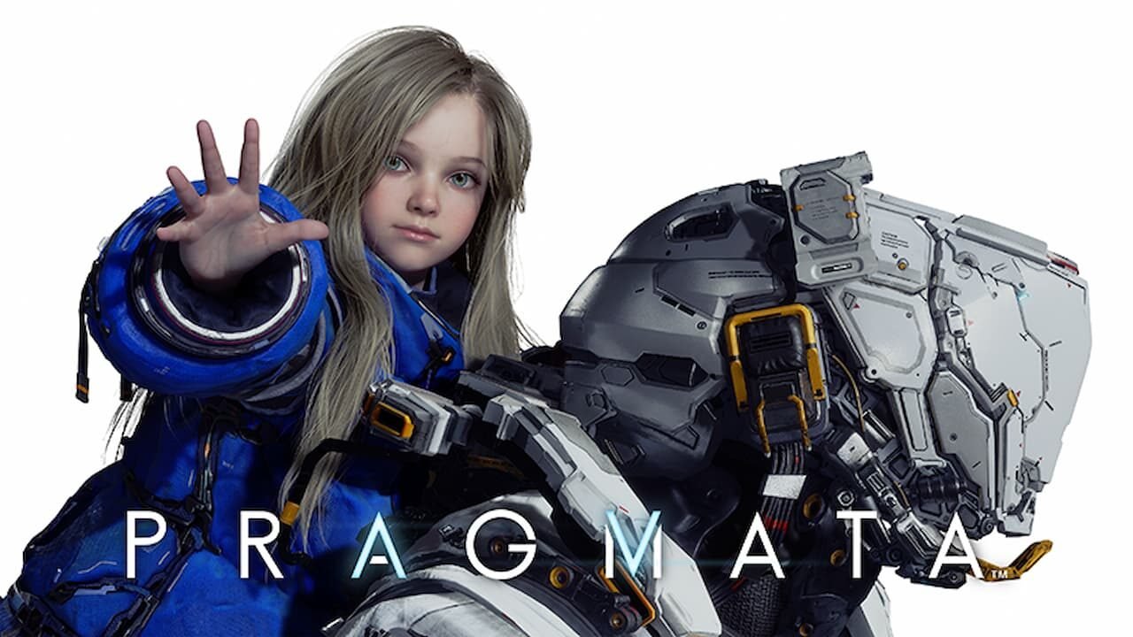 Key art showing the two main characters of the game Pragmata, a little girl and an armored astronaut.