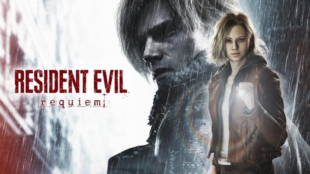 Promotional art for Resident Evil Requiem featuring Grace and Leon Kennedy.