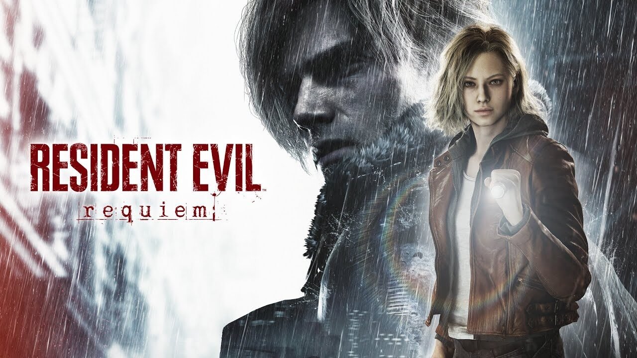 Promotional art for Resident Evil Requiem featuring Grace and Leon Kennedy.