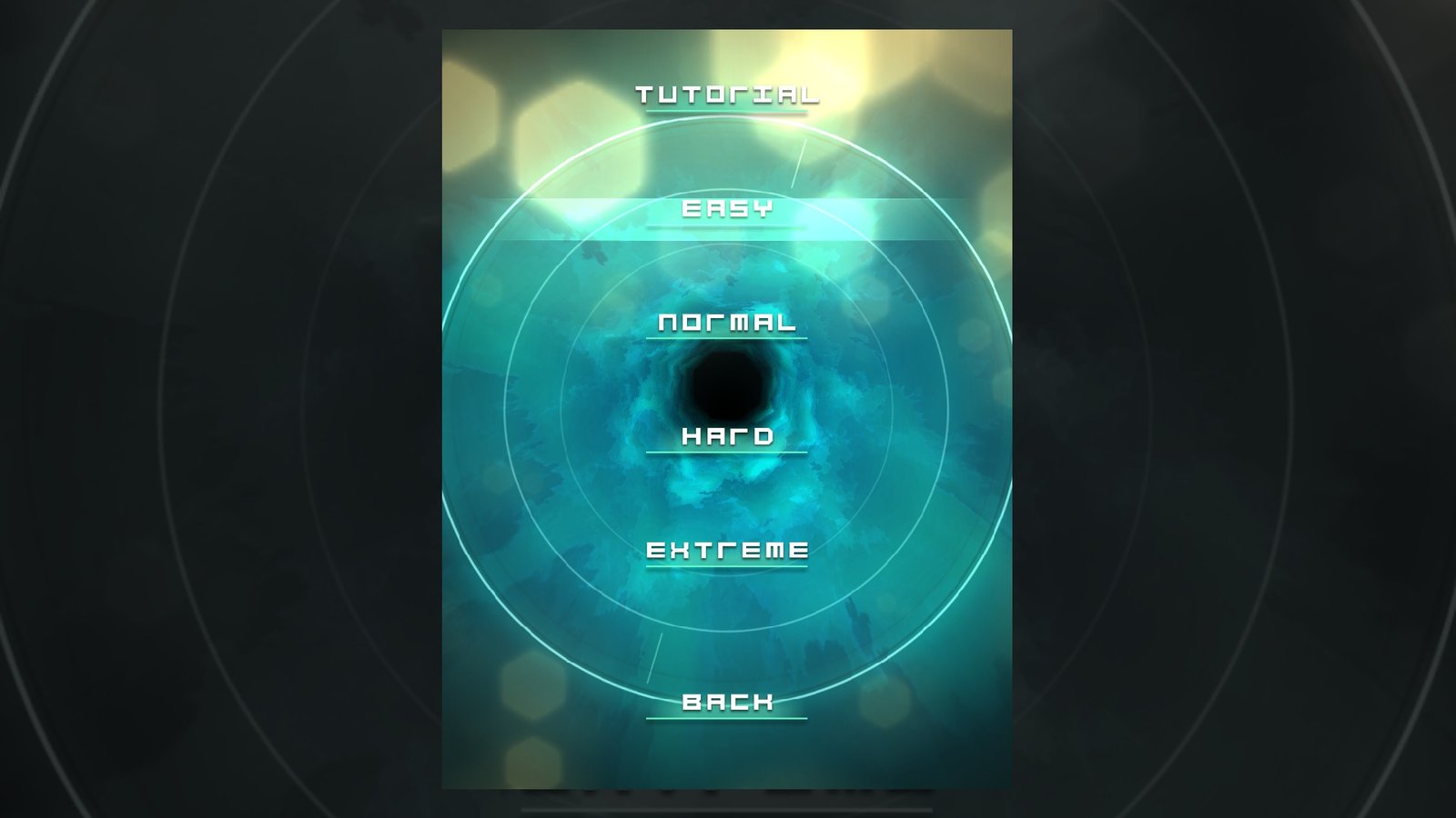 The difficulty selection menu showing options ranging from Tutorial to Extreme.