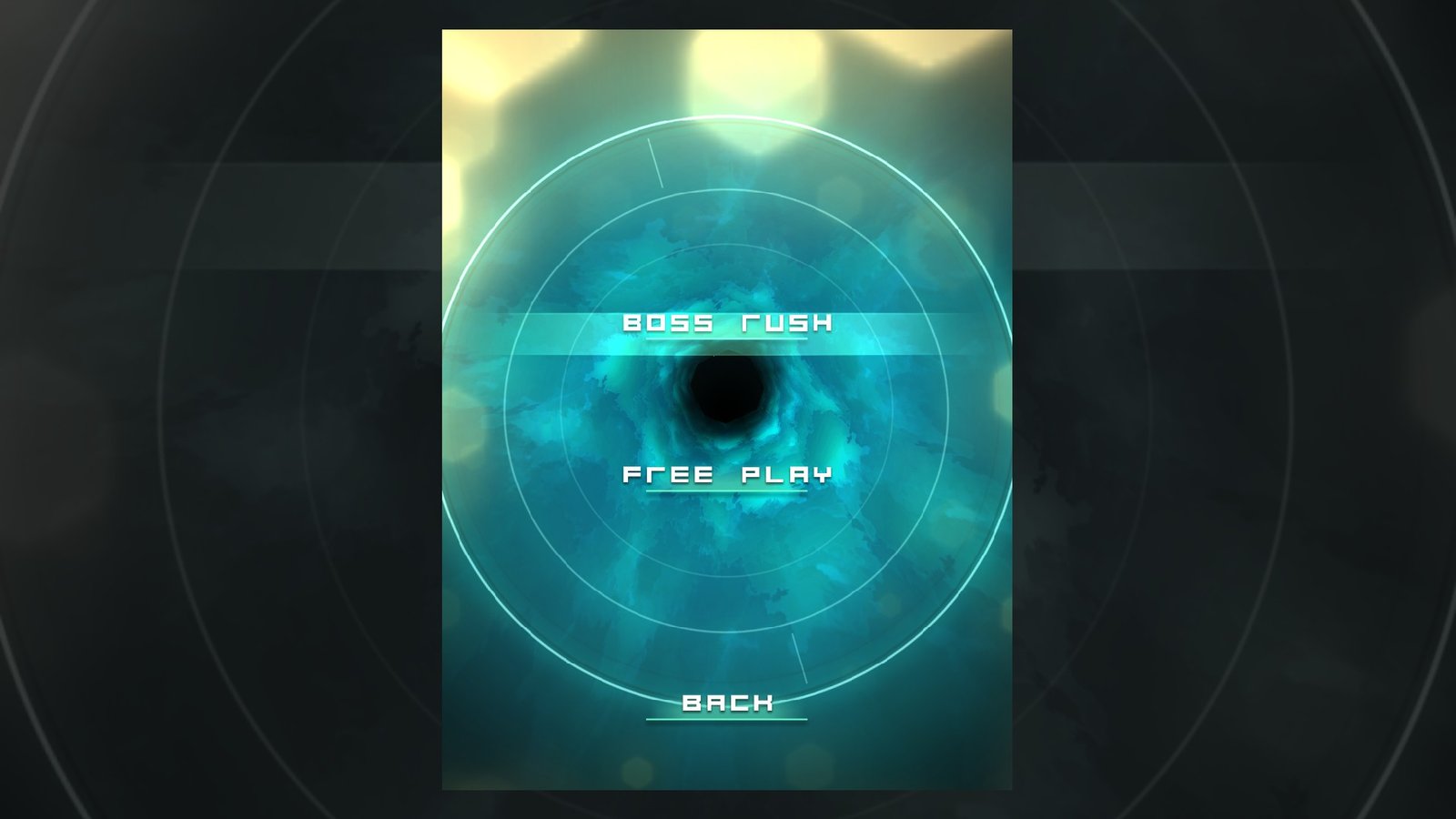 The extra modes menu displaying the Boss Rush and Free Play options against a blue vortex background.