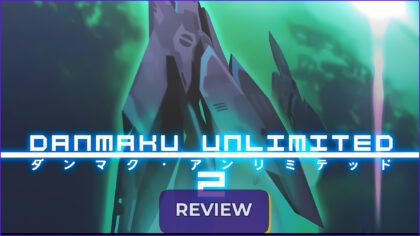Official cover art for our Danmaku Unlimited 2 Review featuring a stylized spacecraft.