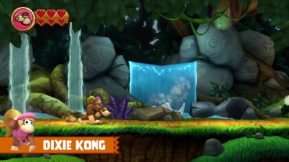 Dixie Kong playable in Donkey Kong Country Returns HD during jungle stage gameplay