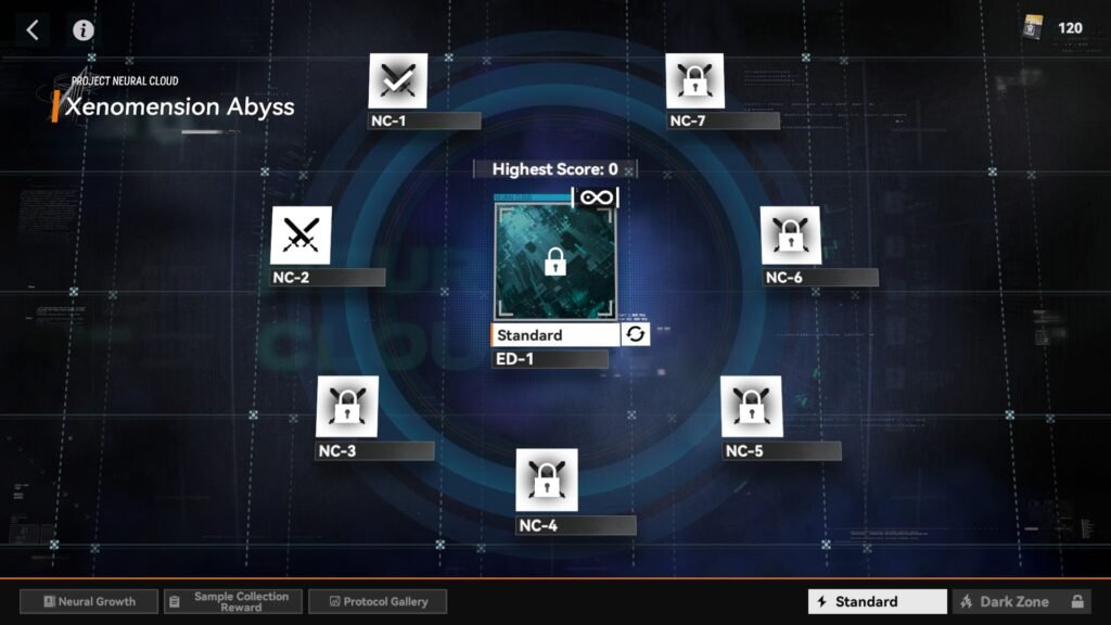 Xenomension Abyss mode selection screen in Project Neural Convergence for Girls’ Frontline 2