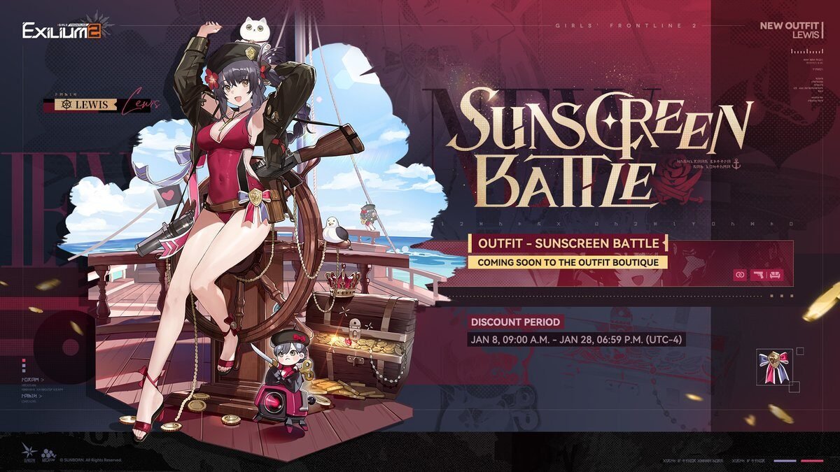 Lewis Gun Sunscreen Battle outfit promotional artwork in Girls’ Frontline 2