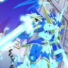 A blue armored Mega Digivolution wielding a glowing energy sword in Digimon Story: Time Stranger Anti-ParadoX