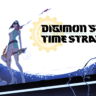 Key art for Digimon Story: Time Stranger showing male and female main characters with the game title logo against a white and blue moonlit background.