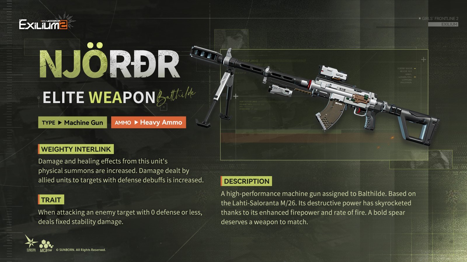 The signature weapon Njoror data sheet and weapon stats for Balthilde from our Alva GFL2 guide.