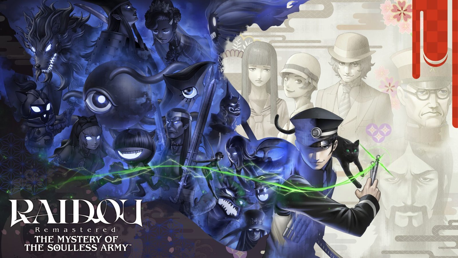 Official key art for Shin Megami Tensei Devil Summoner: Raidou Kuzunoha vs. The Soulless Army Remastered featuring Raidou and demons.